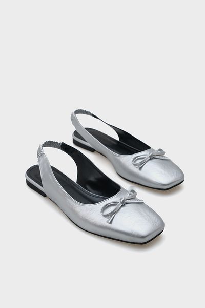 Capone Outfitters Balerini pentru damă, cu spate deschis, cu vârf tocit, cu fundă, cu spate elastic