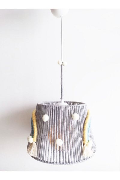 C&A&B KUZEY AVİZE Rainbow Ecru Macrame Rope Wrap - Baby and Children's Room Handmade with Pompom - Chandelier(9)