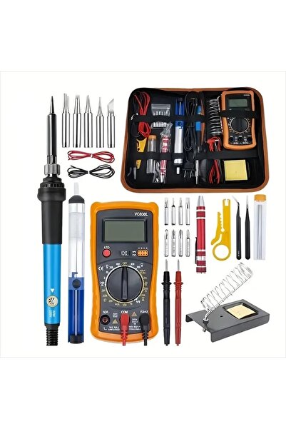 Genel Markalar Ayarlanabilir Elektrikli Havya Kiti Full Lehim Seti Dijital Multimetre Taşıma Çantalı Dıy Aracı 60w