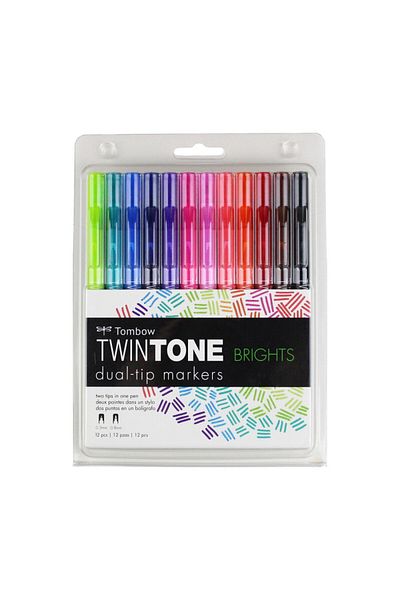 Tombow Bright Color Twintone 12-Piece Double Sided Marker Set