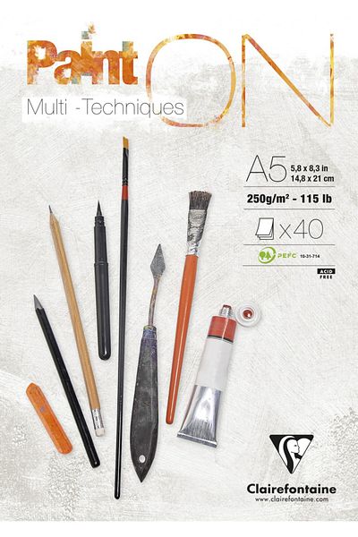 Clairefontaine Paint On Stitched 250gr 40yp A5 Multi-Purpose Drawing Block - White Paper