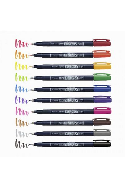Tombow Fudenosuke Brush Pen 10'lu Fırça Uçlu Kalem Set - Sert Uç