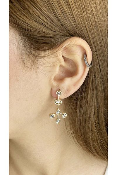 Neon Takı by Atalay Geometric Design Earrings with Sensitivity Tag and Zircon Stone, Stainless Steel 605, Gold Color