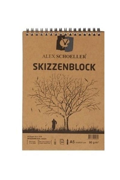 Alex Schoeller Μπλοκ Kraft Sketching A5 με επάνω και πλαϊνό σπιράλ 90 γρ. 60 Yp.kraft Σημειωματάριο