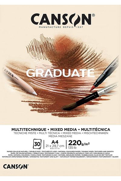 Canson Graduate Natural Mix Media A4 220Gr 30Yp Multi-Purpose Block
