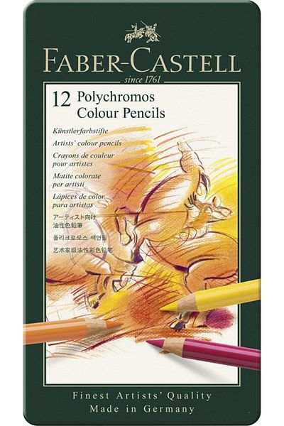 Faber Castell Colored Pencils Faber-Castell Polychromos, 12 Colors, Metal Box
