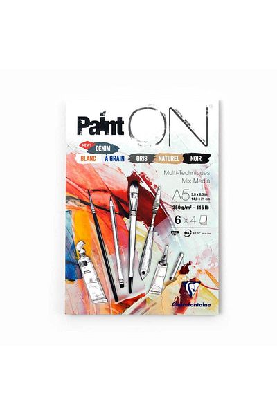Clairefontaine Paint On Mix Media Stitched 250gr 24yp A5 Mixed Technical Drawing Block - 5 Colors Paper
