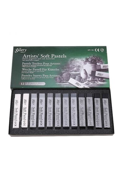 Mungyo Gallery Artists Set of 12 Full Size Powder Pastels (SOFT PASTEL) - Gray Tones (GREY TONES)