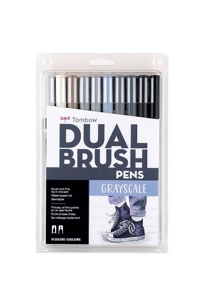 Tombow Abt Dual Brush Pen Graphic Pen Set of 10 - Grayscale