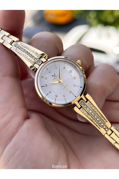 Fiesta Gold Yellow Handcuff Steel Strap Bridal, Engagement, Wedding Women's Wristwatch