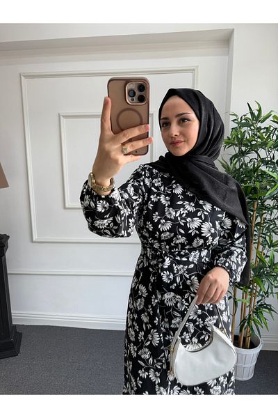 Nisa Nalbantoğlu Φόρεμα Hijab από βαμβακερή ποπλίνα με μαύρο σχέδιο