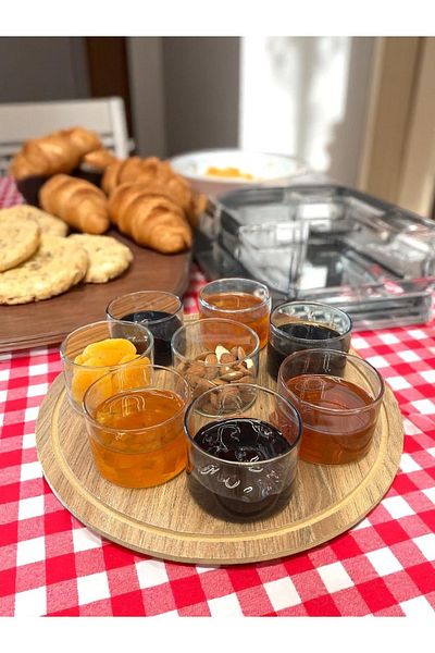 Noah Exclusive 8 Pieces 150 ml Borosilicate Glass Jam Bowl Bamboo Tray - Breakfast Bowl with Bamboo Lid - (70 X 50 mm)