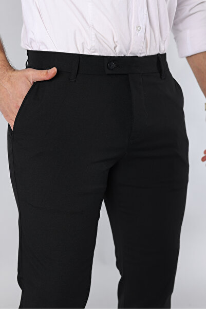 PULS Černé pánské kalhoty z látky italského střihu Slim Fit z lycry