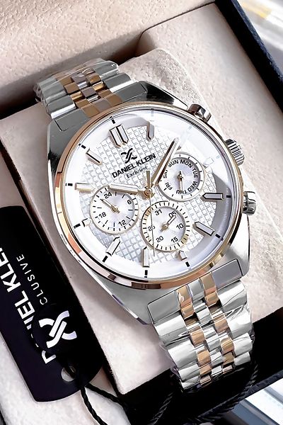 Daniel Klein Exclusive Original Men's Wrist Watch Waterproof Silver Color Steel Cord Gift Bracelet Dkh4535C1