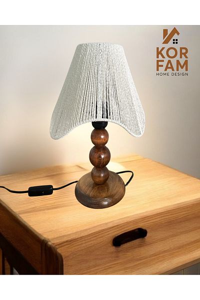 KorFam Wavy Lamp Shade - Wicker Hand Made Bohemian Asymmetric Shape Wooden Leg Rustic Lamp Shade White