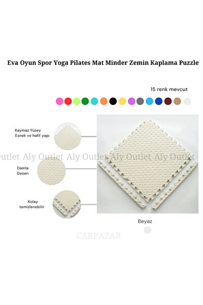 CARPAZAR Damla Desen Tatami Eva Spor Yoga Pilates Oyun Matı Halısı Minderi Puzzle 50x50 13mm 8 Adet 100x200