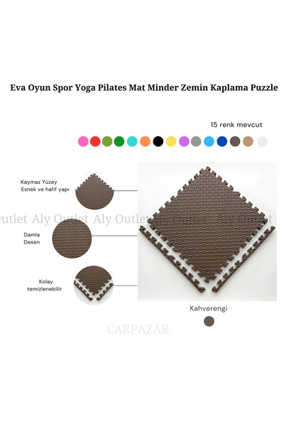 CARPAZAR Damla Desen Tatami Eva Spor Yoga Pilates Oyun Matı Halısı Minderi Puzzle 50x50 13mm 8 Adet 100x200