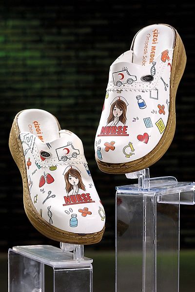 ÇİZGİ MEDİKAL Nurse Pattern Γυναικείες Παντόφλες Sabo Orthopedic Doctor Nurse Hospital Slippers