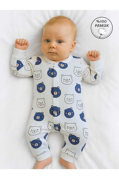 GizaKids 100% Cotton Teddy Bear Patterned Baby Boy Romper