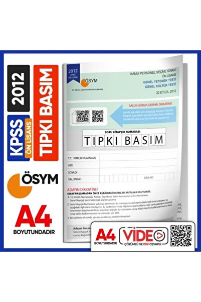 Karakutu Yayınları 2012 Kpss Önlisans Ösym Çıkmış Soru Tıpkı Basım Kitapçığı ...