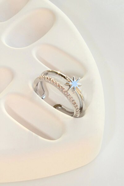 Leo'Stone Special Design Star Model Double Thin Half Round Zircon Stone Adjustable Women's Ring