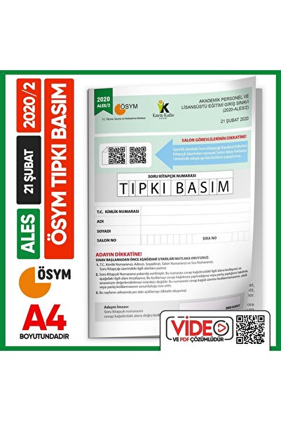 İnformal Yayınları Ales 2020/2 Ösym Tıpkı Basım Çıkmış Soru Deneme Kitapçığı ...