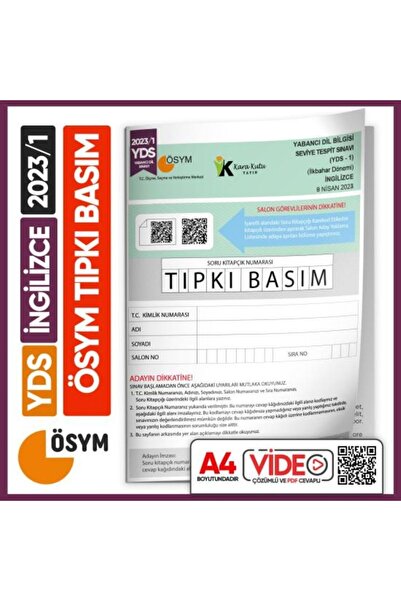 Karakutu Yayınları Yds 2023/1 Ösym Tıpkı Basım Çıkmış Soru Deneme Kitapçığı V...