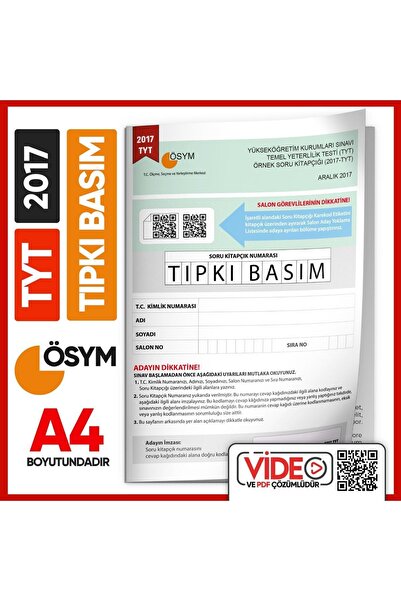 İnformal Yayınları 2017 Yks-tyt (ÖRNEK) Ösym Tıpkı Basım Çıkmış Soru Deneme K...