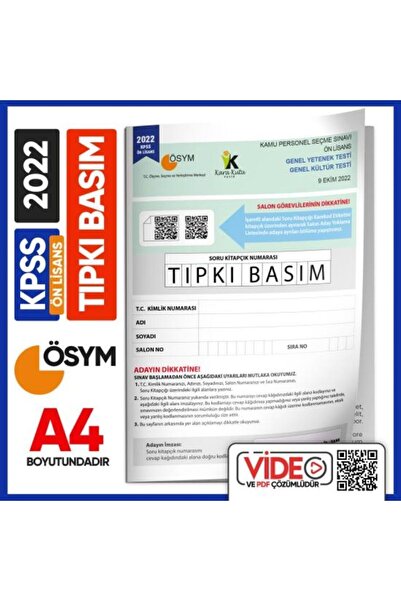 Karakutu Yayınları 2022 Kpss Önlisans Ösym Tıpkı Basım Çıkmış Soru Deneme Kit...