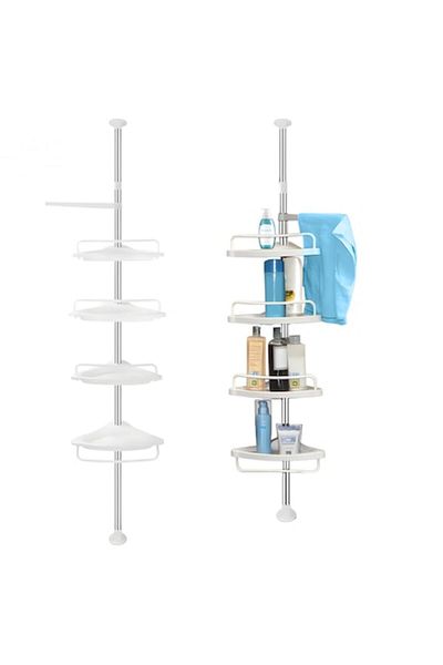 SellerRasov doar pregatiti Telescopic Corner Bathroom Shelf, 4 Adjustable Shelves, Stainless Steel, 320cm, No Drilling, 15kg