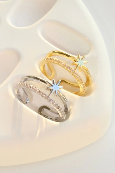 Leo'Stone Özel Tasarım Yıldız Model İkili İnce Yarım Tur Zirkon Taşlı Ayarlanabilir Kadın Yüzük