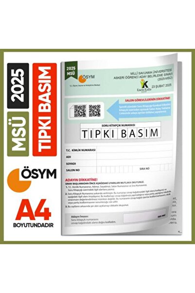 Karakutu Yayınları 2025 MSÜ ÖSYM Tıpkı Basım Çıkmış Soru Deneme Kitapçığı PDF...