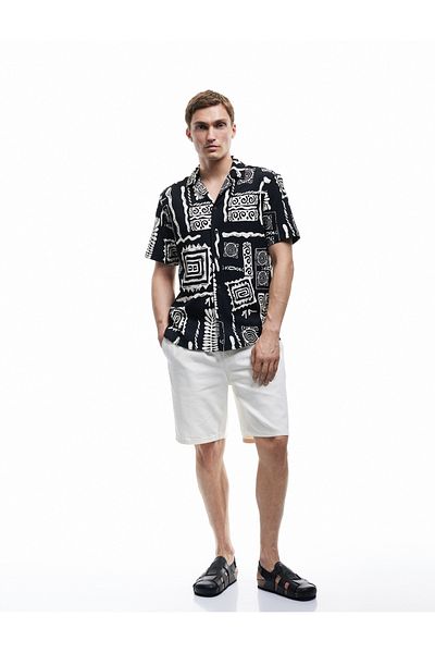 Koton Short Sleeve Regular Fit Turn-Down Collar Ethnic Patterned Shirt