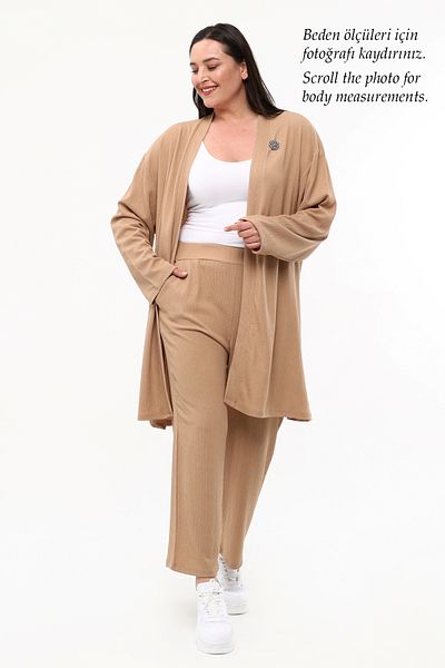 Laden Plus Size Γυναικεία Μαμά Καλοκαιρινό Ανοιξιάτικο Παντελόνι Ζακέτα Διπλό Σετ