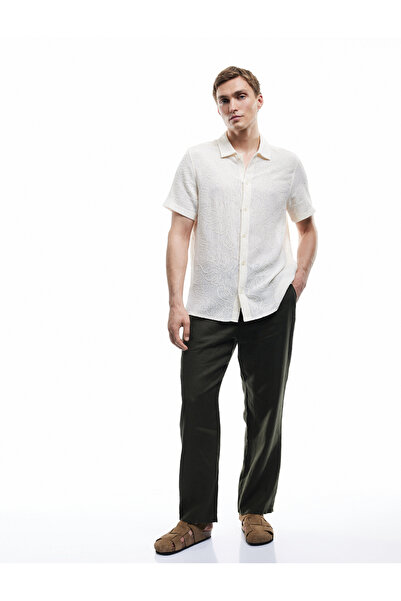 Koton Regular Fit Linen Trousers with Elastic Waist and Pocket Detail