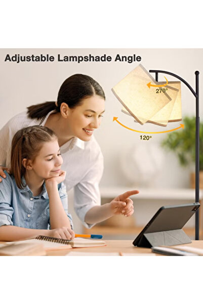 Domuik Nordic Three-color Dimming Led Floor Lamp With Adjustable Linen Shade 3 Color Temperatures