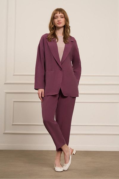 FTZ WOMEN Garmi Women's Linen Jacket Suit Plum