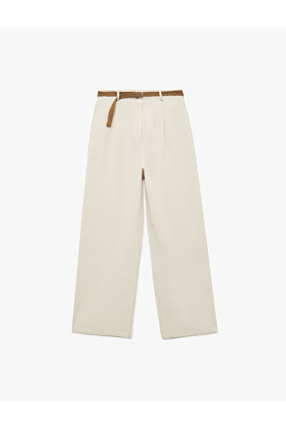 Koton Wide Leg Belted Linen Blend Trousers