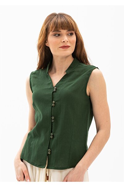 Eliş Şile Bezi Kolsuz Şile Bezi Arzu Yazlık Bluz Yeşil Ysl