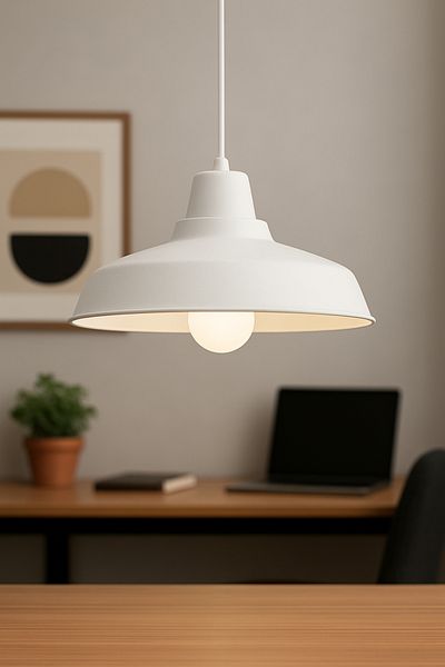 Lambadar Lunora Metal Single White Pendant Lamp Chandelier Retro Model Modern Industrial Kitchen Hall Cafe Living Room Chandelier