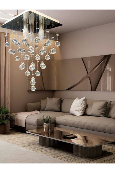 öalpa Yağmur 3-Piece Square Simple Living Room, Kitchen, Bedroom Model Stainless Chandelier