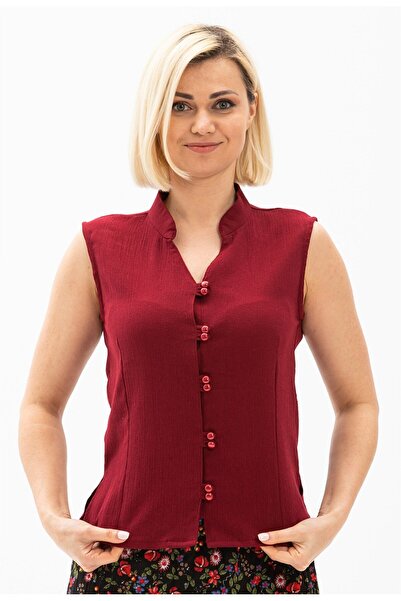 Eliş Şile Bezi Sleeveless Şile Bezi Arzu Summer Blouse Burgundy Brd