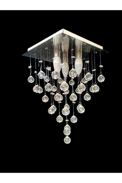 öalpa Yağmur 3-Piece Square Simple Living Room, Kitchen, Bedroom Model Stainless Chandelier