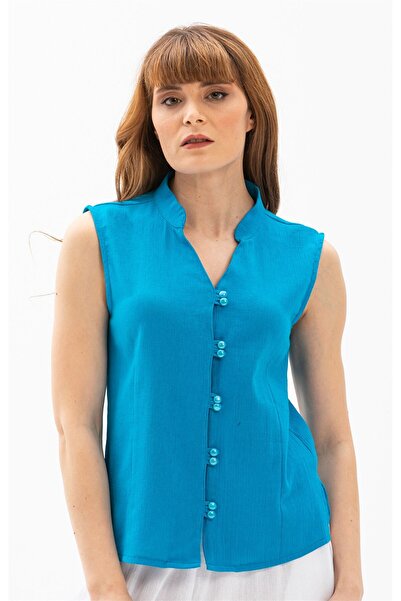 Eliş Şile Bezi Kolsuz Şile Bezi Arzu Yazlık Bluz Turkuaz Trkz