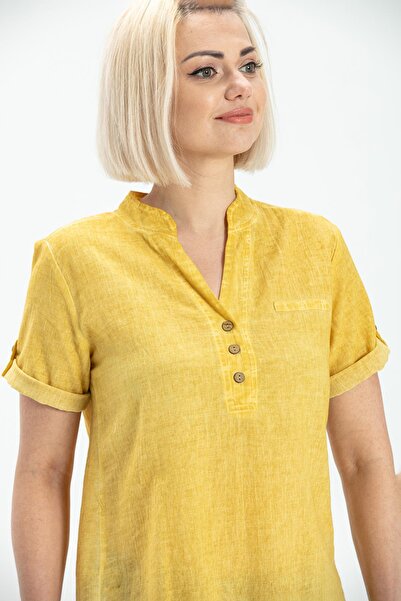 Eliş Şile Bezi Short Sleeve Shile Cloth Acacia Summer Blouse Yellow Yellow
