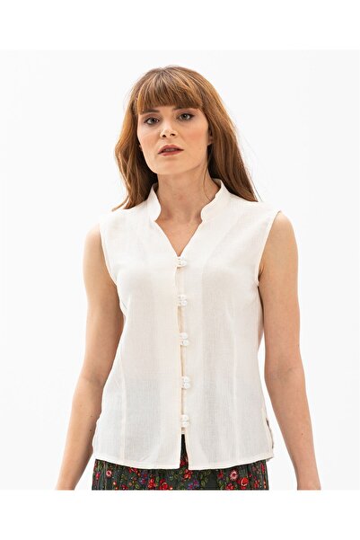 Eliş Şile Bezi Sleeveless Şile Bezi Arzu Summer Blouse Cream Cream