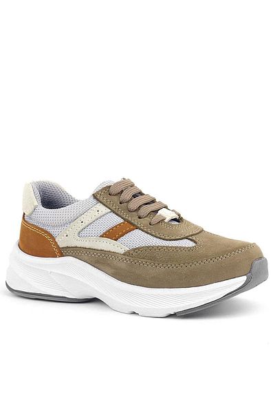 Rakerplus Genuine Leather Anatomical Sand Color Laced Lightweight Children's Sports Shoes