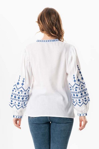 Eliş Şile Bezi Μακρυμάνικο ύφασμα Şile - İdil V-Neck - Κεντημένη καλοκαιρινή μπλούζα