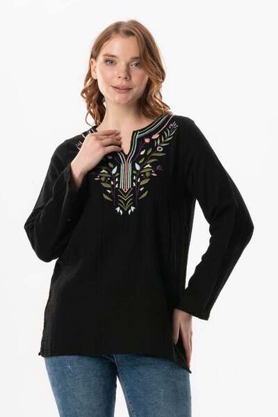 Eliş Şile Bezi Довгорукавне плаття-шорти з V-подібним вирізом та вишивкою, кл...