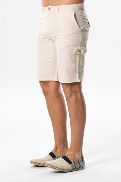 Eliş Şile Bezi Aegean Gabardine Cargo Pocket Shorts Cream Cream